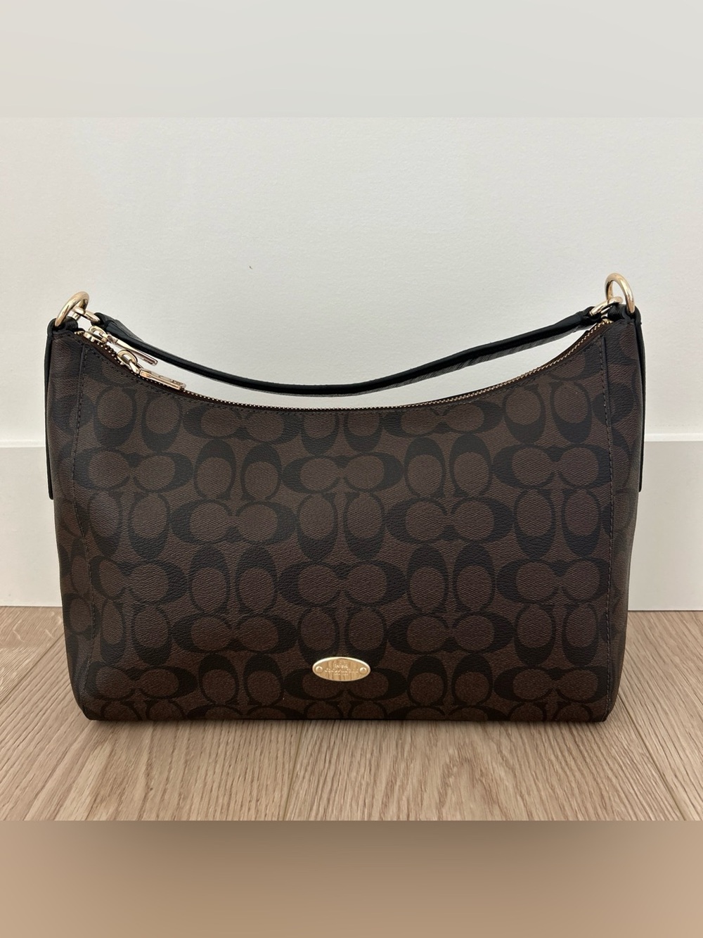 Coach Dark Brown Signature Monogram Hobo